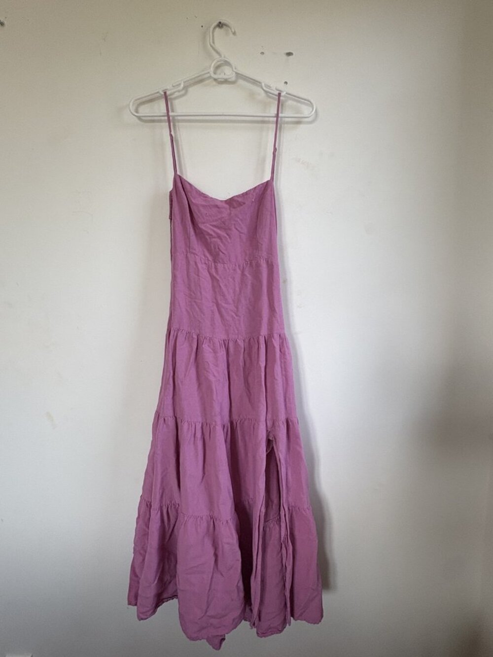 ASTR The Label Pink Mauve Tiered Cotton Linen Midi Dress Open Back S